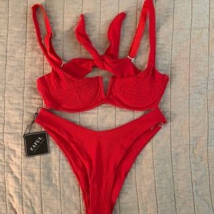 Red Ribbed Bikini